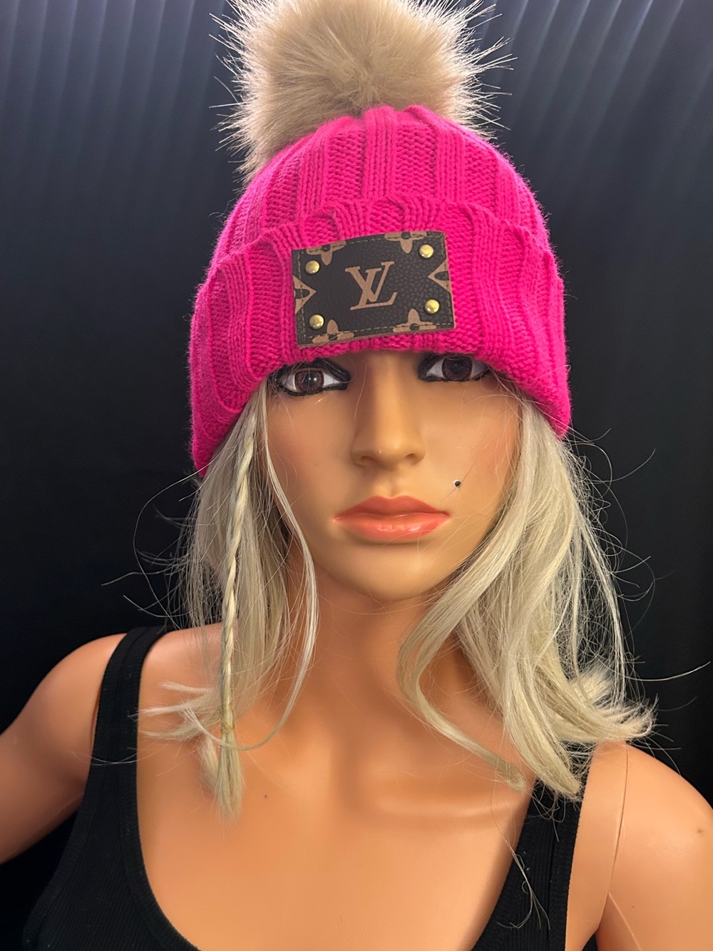 Upcyled Louis Patch Pom Pom Beanie - Picture 1 of 16